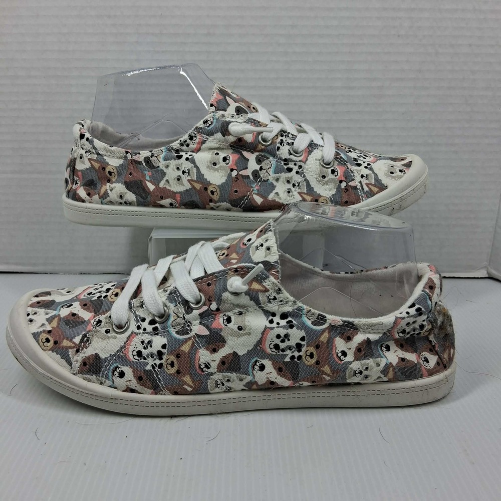 Isaac Mizrahi New York Reesa Dog Print Canvas Slip On Sneakers Womens 10M Multi